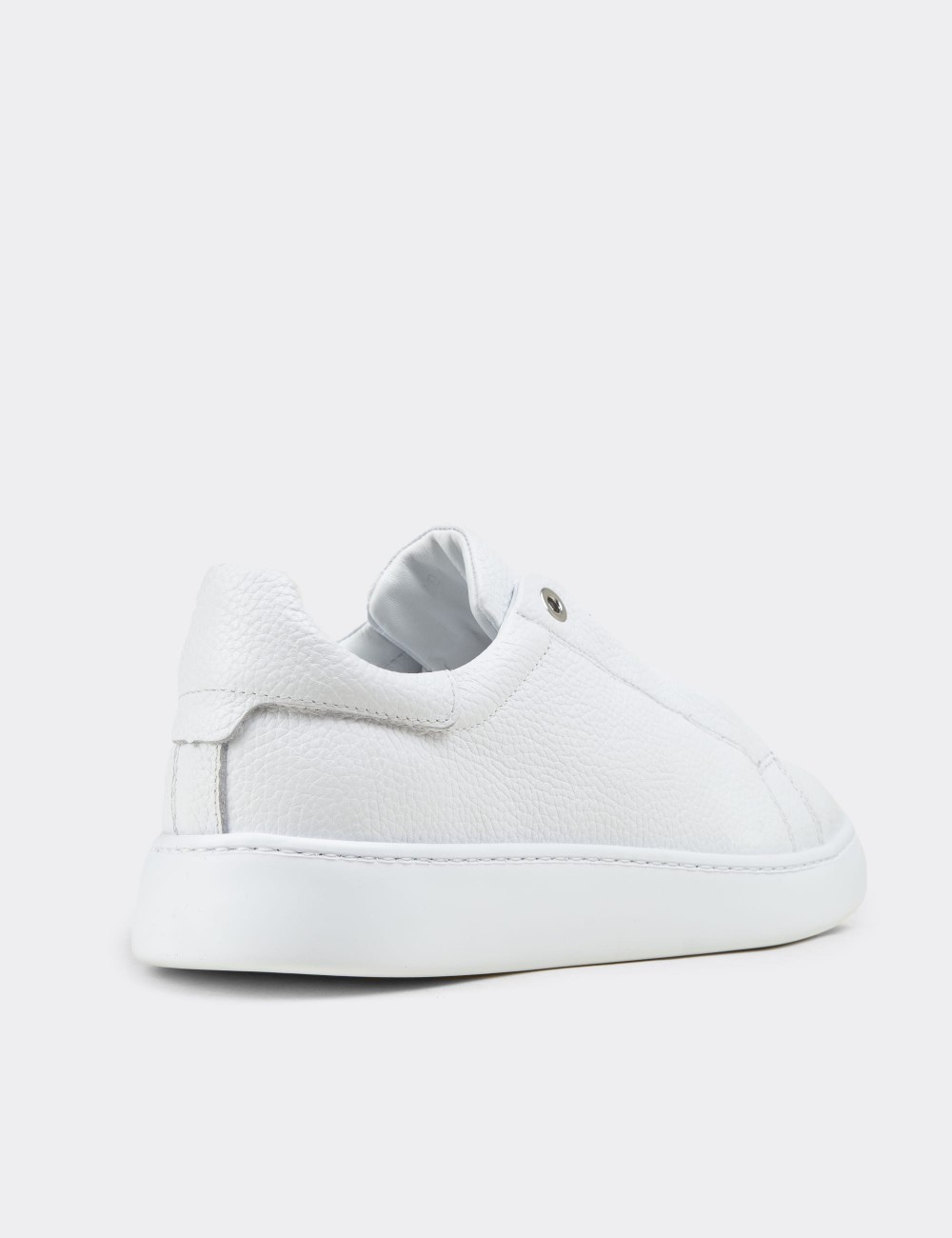Erkek Hakiki Deri Beyaz Gizli Bağcıklı Sneaker Ayakkabı - 04444MBYZE01