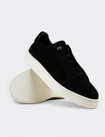 Erkek Hakiki Süet Siyah Gizli Bağcıklı Sneaker Ayakkabı - 04444MSYHE01