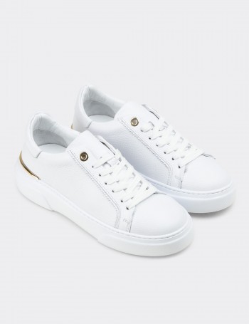 Kadın Hakiki Beyaz Deri Sneaker Ayakkabı - 00502ZBYZE01