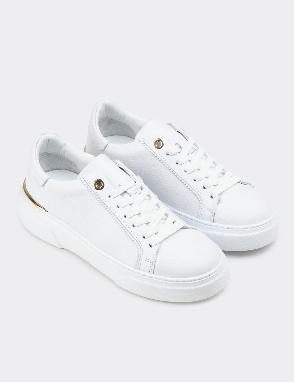 Kadın Hakiki Beyaz Deri Sneaker Ayakkabı - 00502ZBYZE01