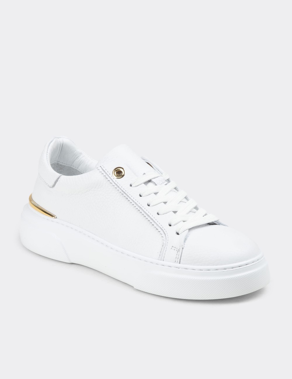 Kadın Hakiki Beyaz Deri Sneaker Ayakkabı - 00502ZBYZE01