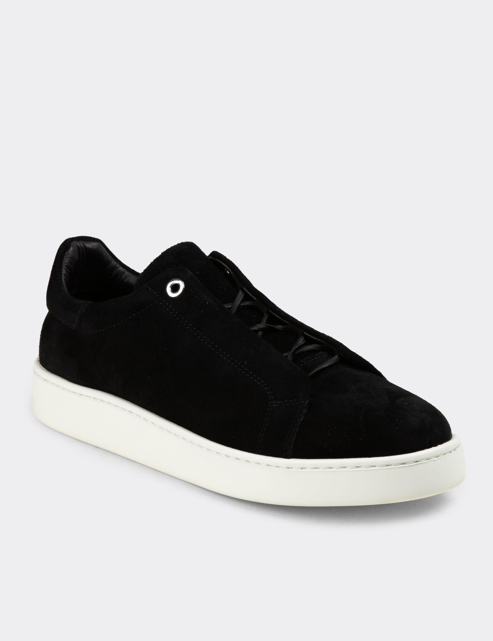 Erkek Hakiki Süet Siyah Gizli Bağcıklı Sneaker Ayakkabı - 04444MSYHE01