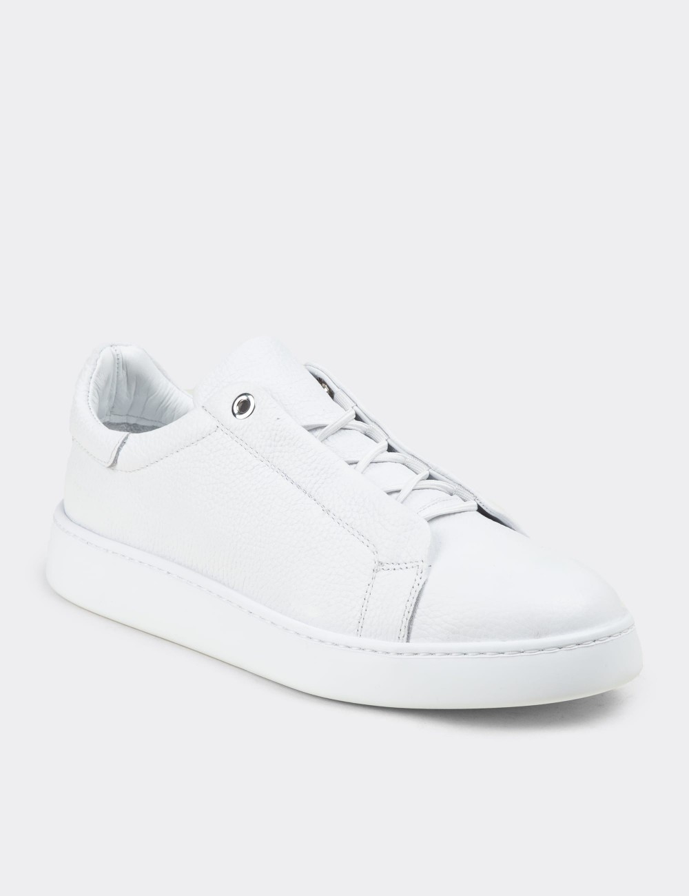 Erkek Hakiki Deri Beyaz Gizli Bağcıklı Sneaker Ayakkabı - 04444MBYZE01