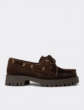 Kadın Hakiki Süet Kahverengi Marin Loafer - 02036ZKHVC01