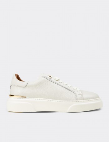 Kadın Hakiki Deri Ekru Sneaker Ayakkabı