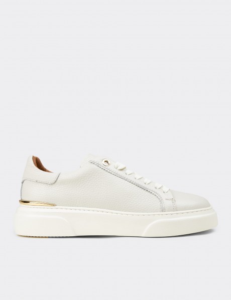 Kadın Hakiki Deri Ekru Sneaker Ayakkabı