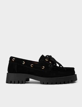 Kadın Hakiki Süet Siyah Marin Loafer