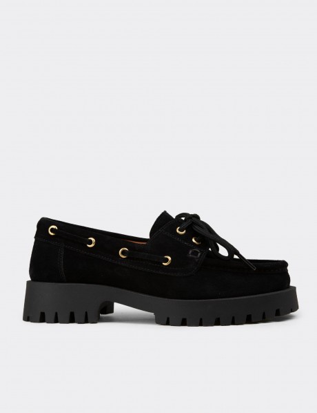 Kadın Hakiki Süet Siyah Marin Loafer