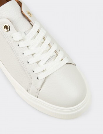 Kadın Hakiki Deri Ekru Sneaker Ayakkabı - 00502ZEKRE01