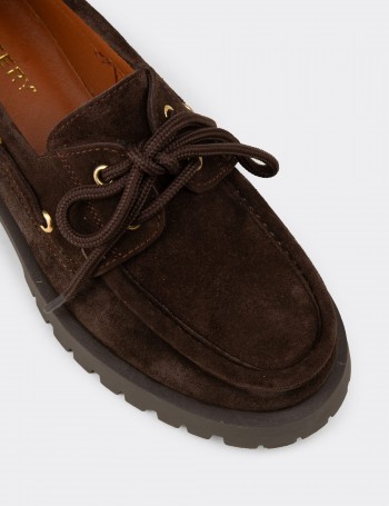 Kadın Hakiki Süet Kahverengi Marin Loafer - 02036ZKHVC01