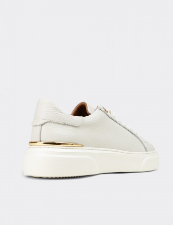 Kadın Hakiki Deri Ekru Sneaker Ayakkabı - 00502ZEKRE01