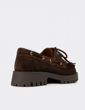 Kadın Hakiki Süet Kahverengi Marin Loafer - 02036ZKHVC01