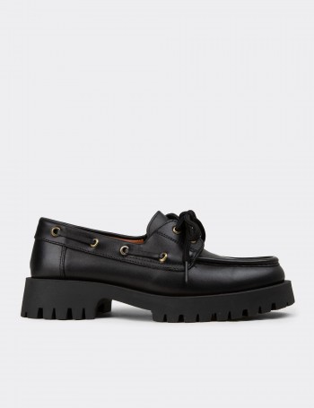 Kadın Hakiki Deri Siyah Marin Loafer