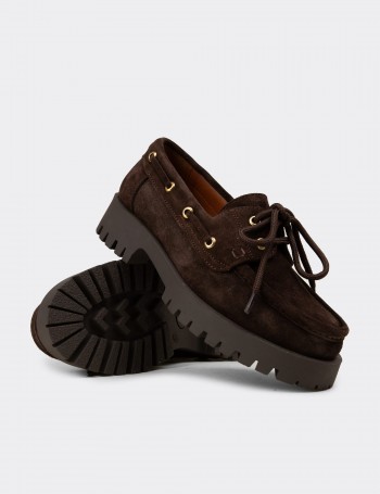 Kadın Hakiki Süet Kahverengi Marin Loafer - 02036ZKHVC01
