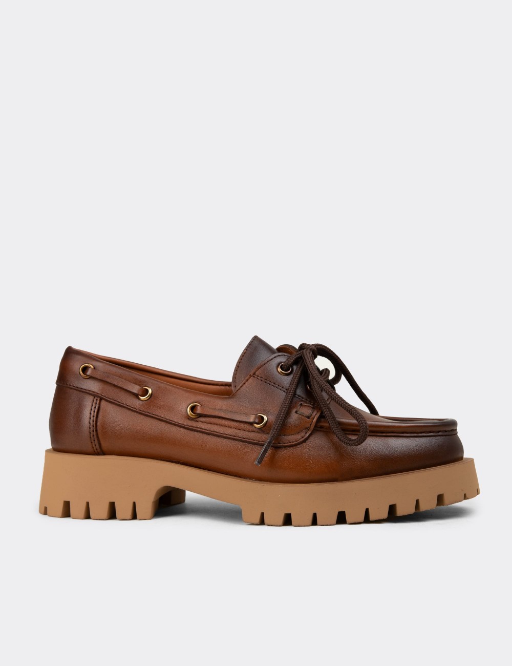 Kadın Hakiki Deri Taba Renk Marin Loafer - 02036ZTBAC02
