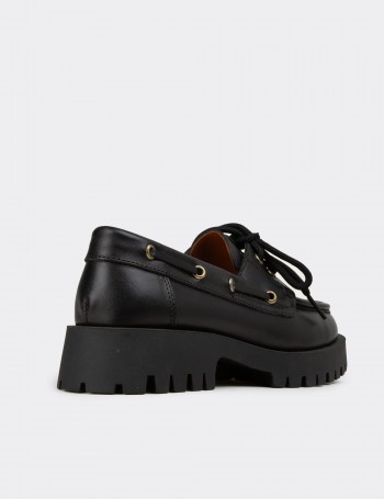Kadın Hakiki Deri Siyah Marin Loafer - 02036ZSYHC02
