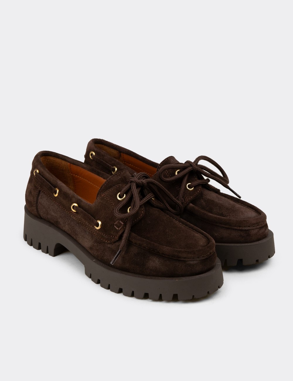 Kadın Hakiki Süet Kahverengi Marin Loafer - 02036ZKHVC01