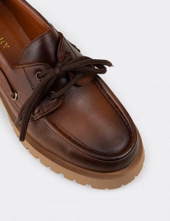 Kadın Hakiki Deri Taba Renk Marin Loafer - 02036ZTBAC02