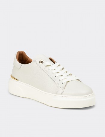 Kadın Hakiki Deri Ekru Sneaker Ayakkabı