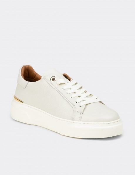 Kadın Hakiki Deri Ekru Sneaker Ayakkabı