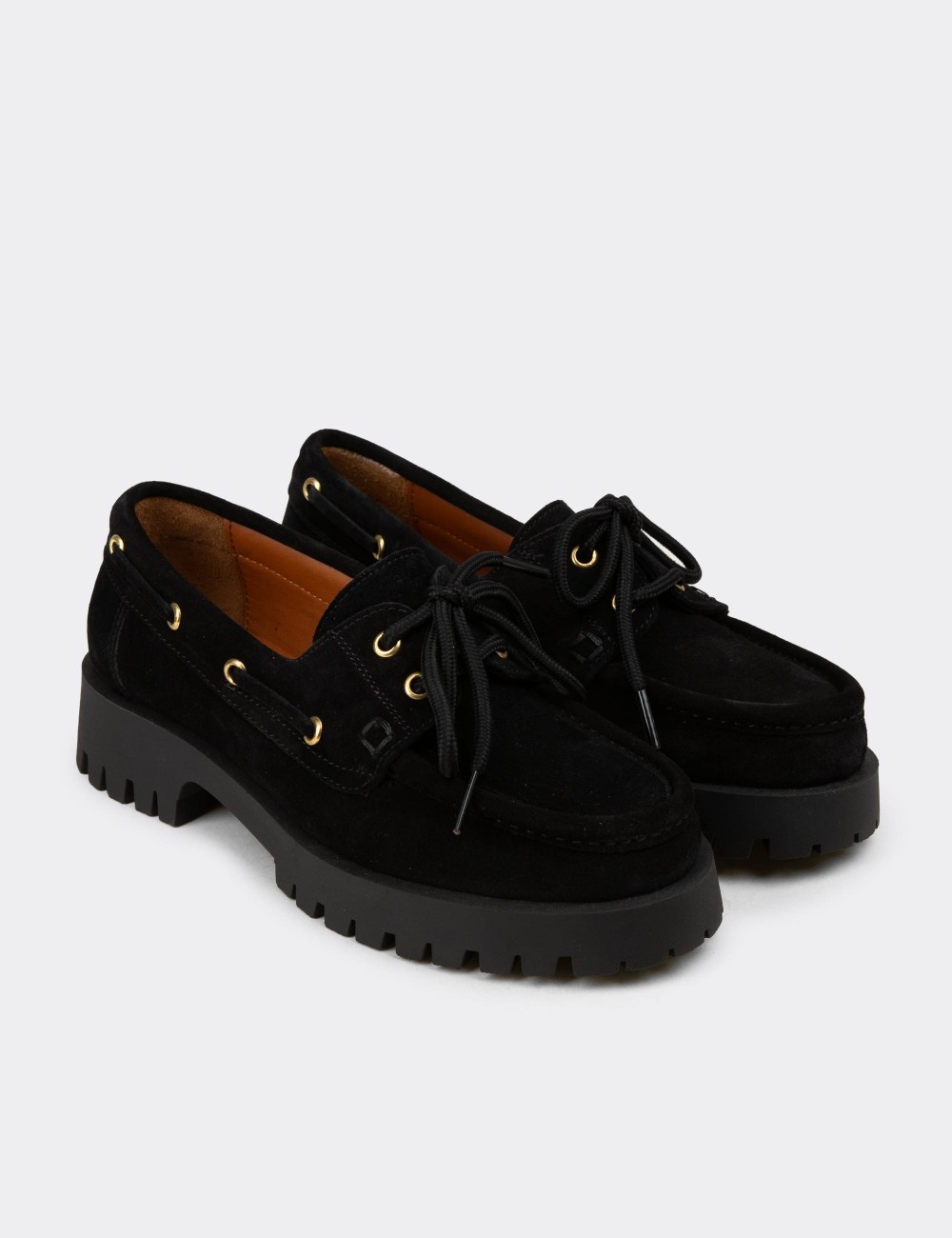 Kadın Hakiki Süet Siyah Marin Loafer - 02036ZSYHC01