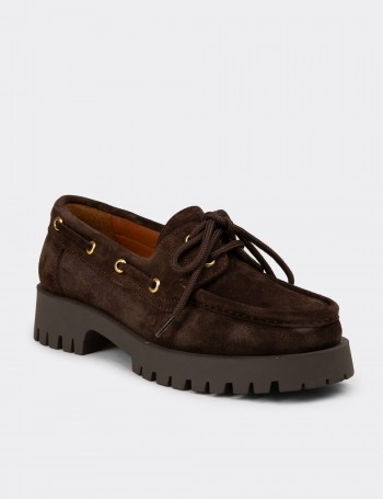 Kadın Hakiki Süet Kahverengi Marin Loafer - 02036ZKHVC01