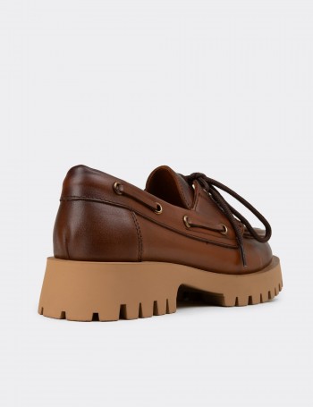 Kadın Hakiki Deri Taba Renk Marin Loafer - 02036ZTBAC02