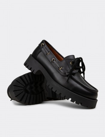 Kadın Hakiki Deri Siyah Marin Loafer - 02036ZSYHC02