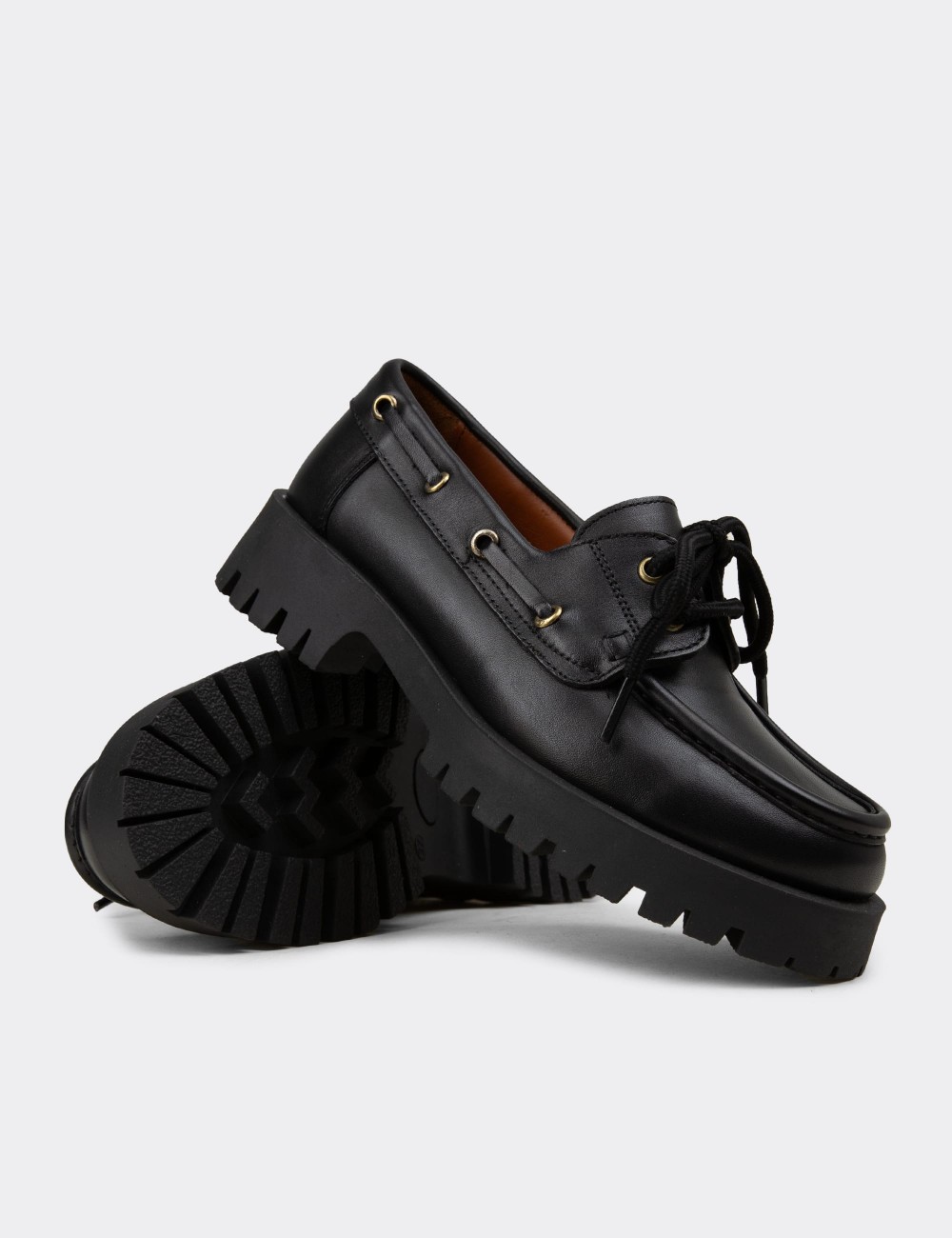 Kadın Hakiki Deri Siyah Marin Loafer - 02036ZSYHC02