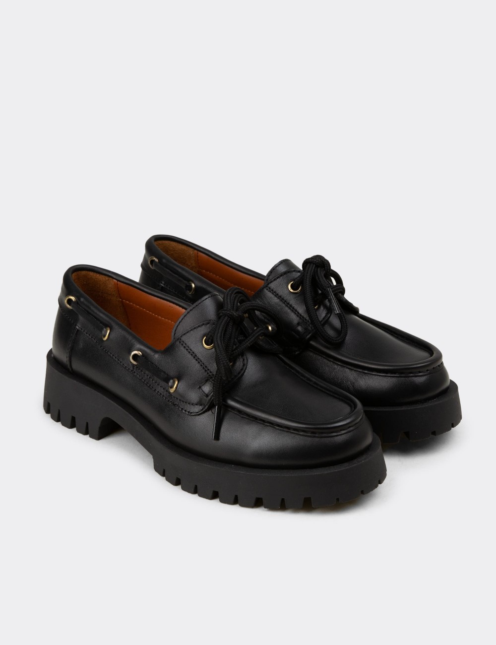 Kadın Hakiki Deri Siyah Marin Loafer - 02036ZSYHC02
