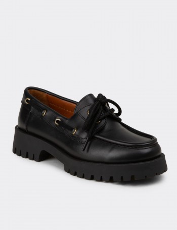 Kadın Hakiki Deri Siyah Marin Loafer