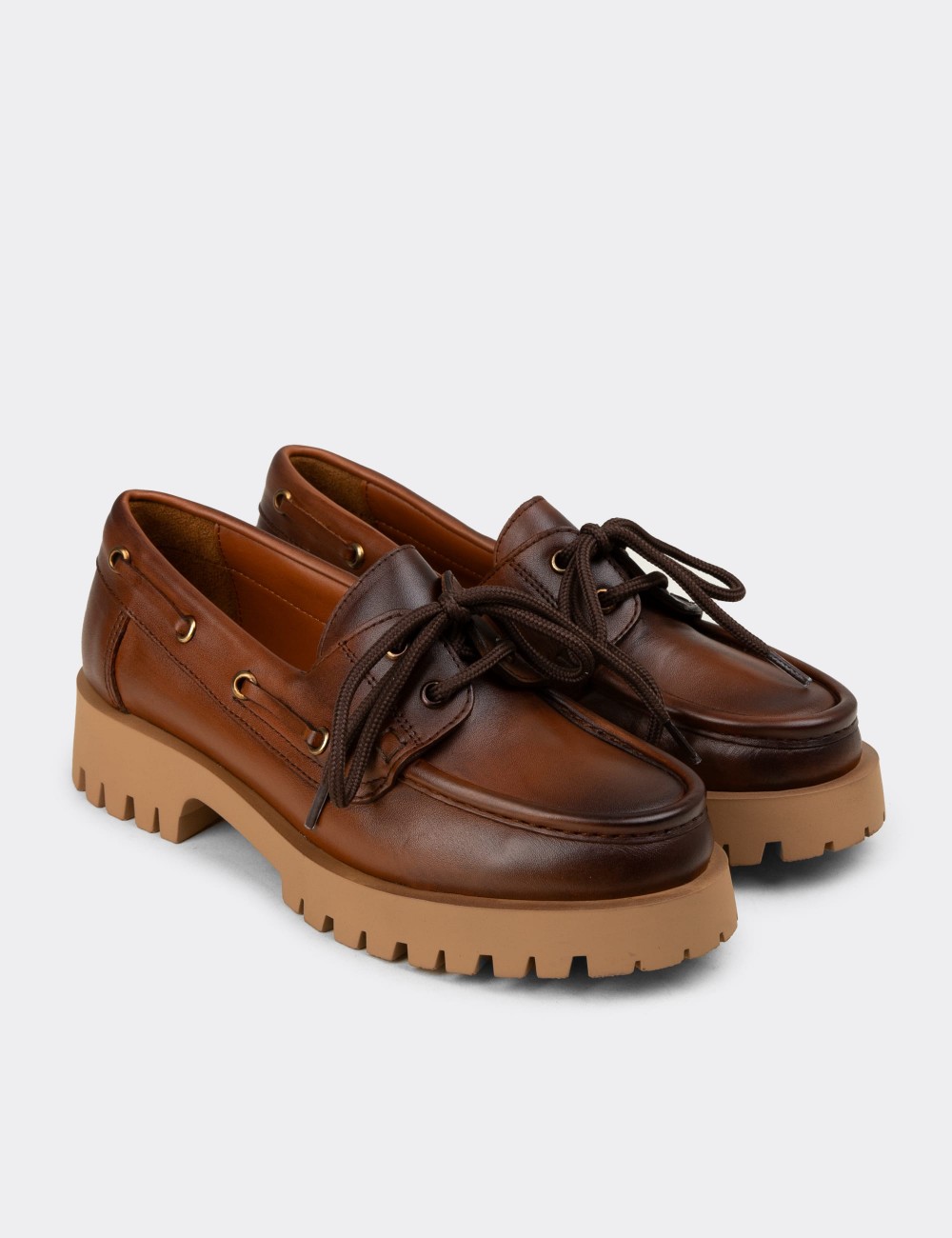 Kadın Hakiki Deri Taba Renk Marin Loafer - 02036ZTBAC02