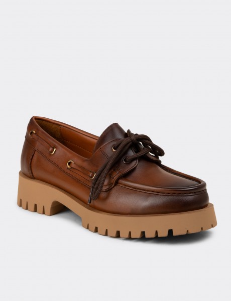 Kadın Hakiki Deri Taba Renk Marin Loafer