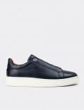 Erkek Gizli Bağcıklı Hakiki Deri Lacivert Sneaker