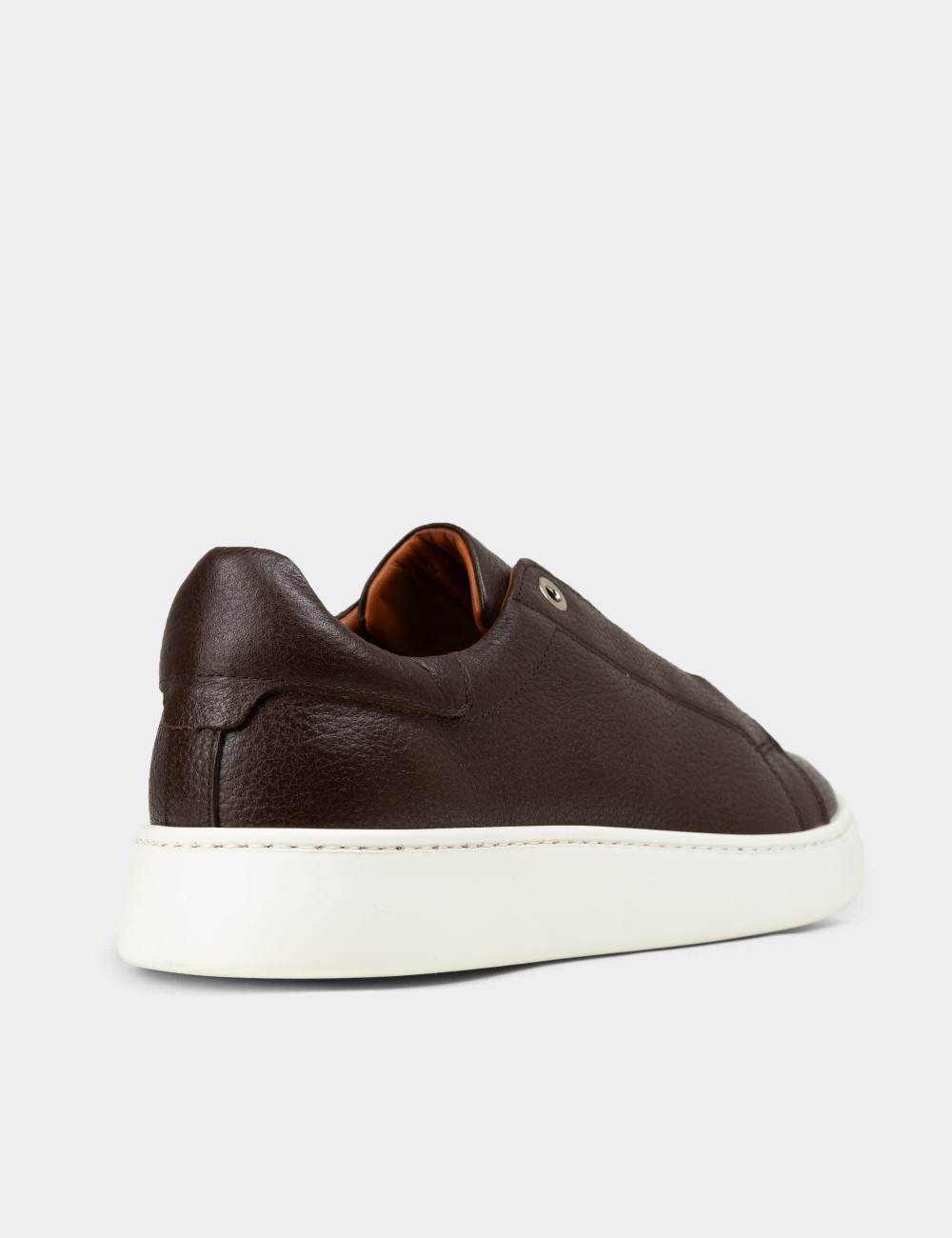 Erkek Hakiki Deri Kahverengi Gizli Bağcıklı Sneaker - 04444MKHVE01
