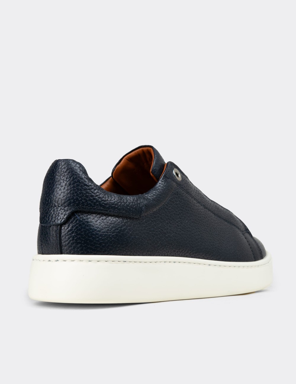 Erkek Gizli Bağcıklı Hakiki Deri Lacivert Sneaker - 04444MLCVE01