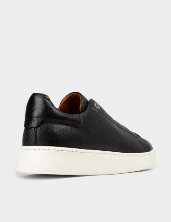 Erkek Hakiki Deri Siyah Gizli Bağcıklı Sneaker - 04444MSYHE02