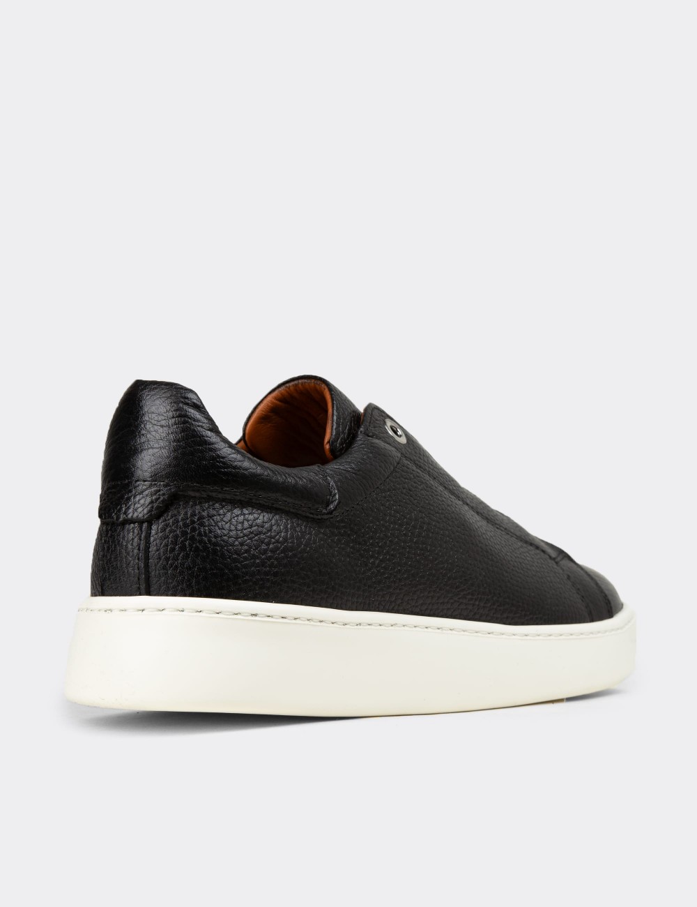 Erkek Hakiki Deri Siyah Gizli Bağcıklı Sneaker - 04444MSYHE02