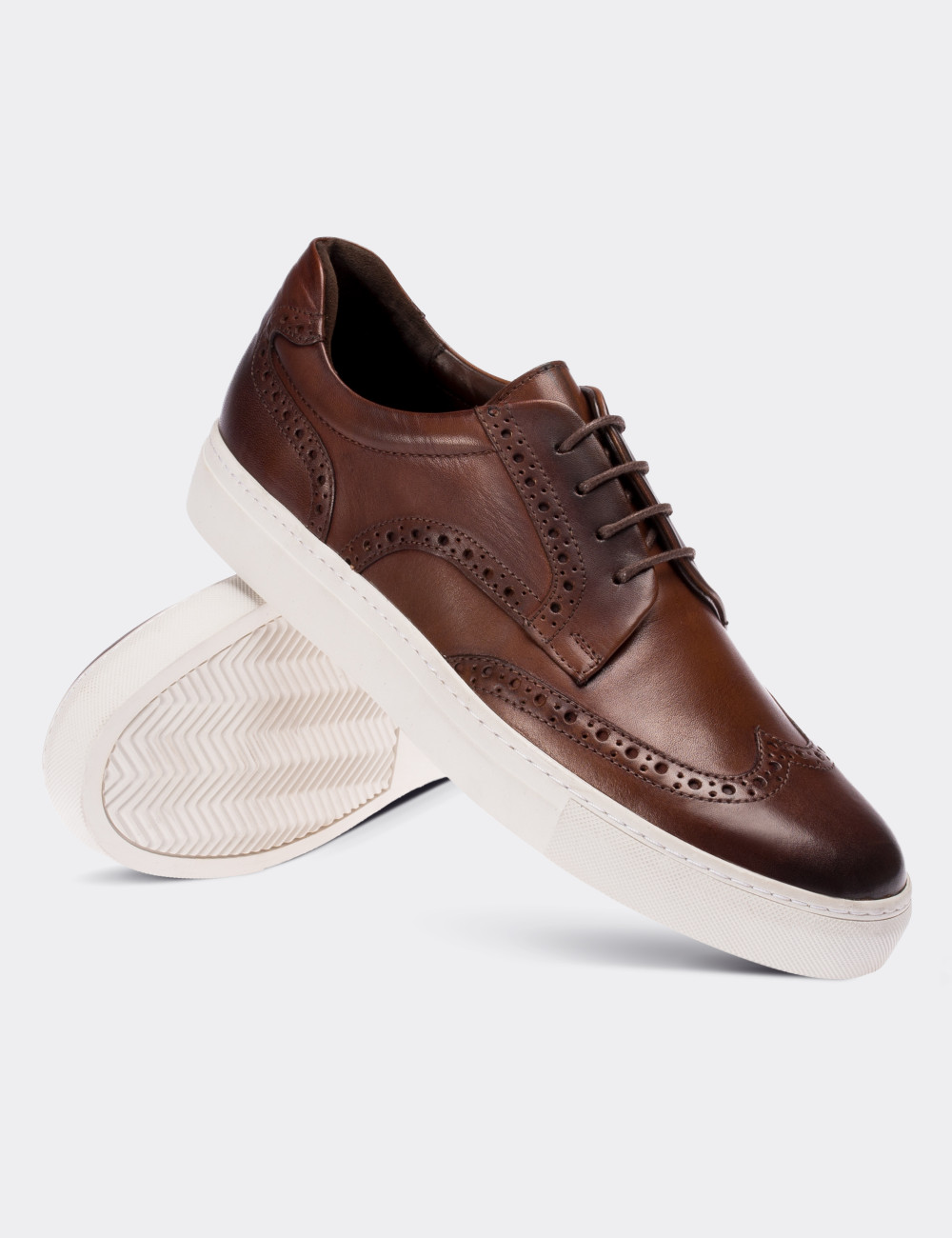 Hakiki Deri Kahverengi Sneaker Erkek Ayakkabı - 01691MKHVC01