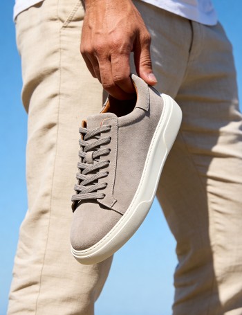 Erkek Hakiki Süet Gri Sneaker Ayakkabı