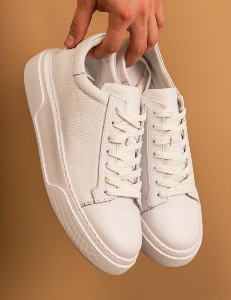 Erkek Hakiki Deri Beyaz Sneaker Ayakkabı