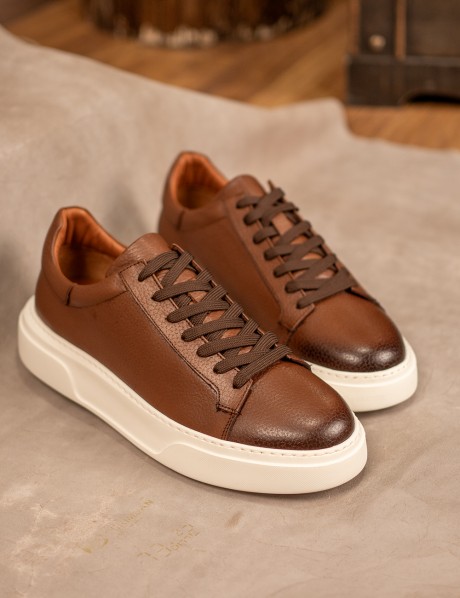 Erkek Hakiki Deri Taba Renk Sneaker Ayakkabı