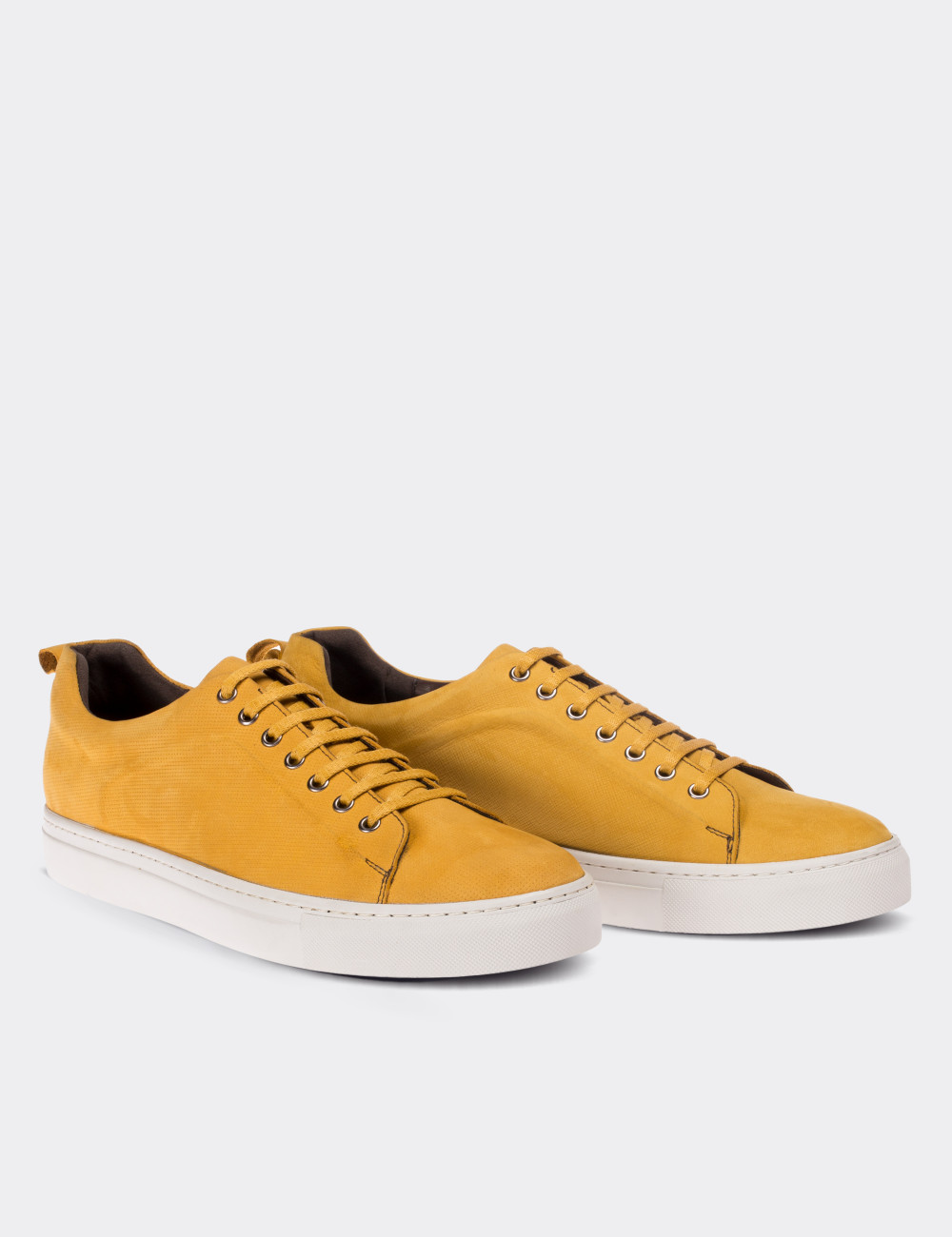 Hakiki Nubuk Sarı Sneaker Erkek Ayakkabı - 01669MSRIC01