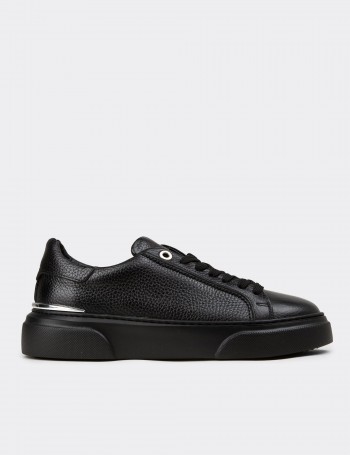 Kadın Hakiki Deri Siyah Sneaker Ayakkabı