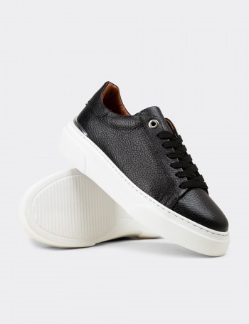 Kadın Siyah Hakiki Deri Sneaker Ayakkabı - 00502ZSYHE01