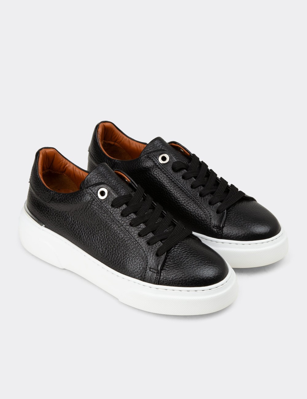 Kadın Siyah Hakiki Deri Sneaker Ayakkabı - 00502ZSYHE01