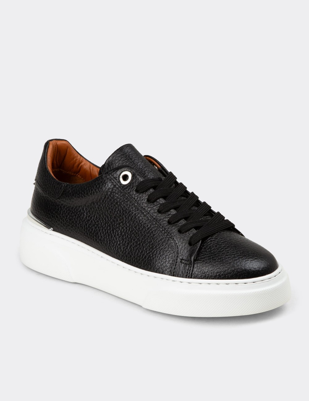 Kadın Siyah Hakiki Deri Sneaker Ayakkabı - 00502ZSYHE01