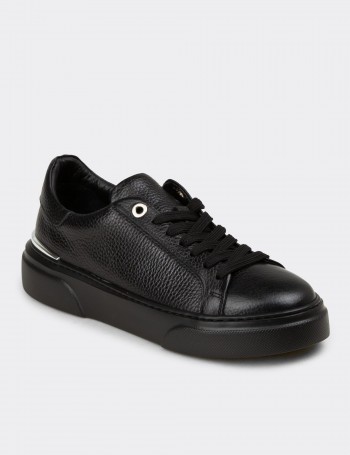 Kadın Hakiki Deri Siyah Sneaker Ayakkabı