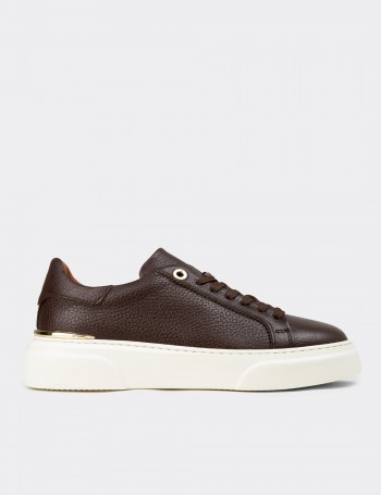 Kadın Hakiki Deri Kahverengi Sneaker Ayakkabı