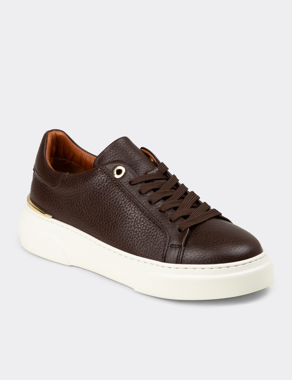 Kadın Hakiki Deri Kahverengi Sneaker Ayakkabı - 00502ZKHVE01